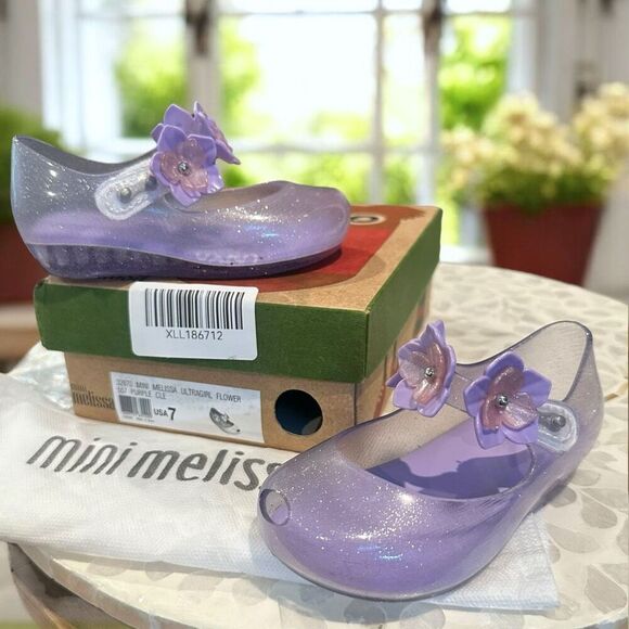 Mini Melissa Other - Mini Melissa Ultragirl Flower II Glitter Purple Jelly Shoes Toddler Size 7 NWT